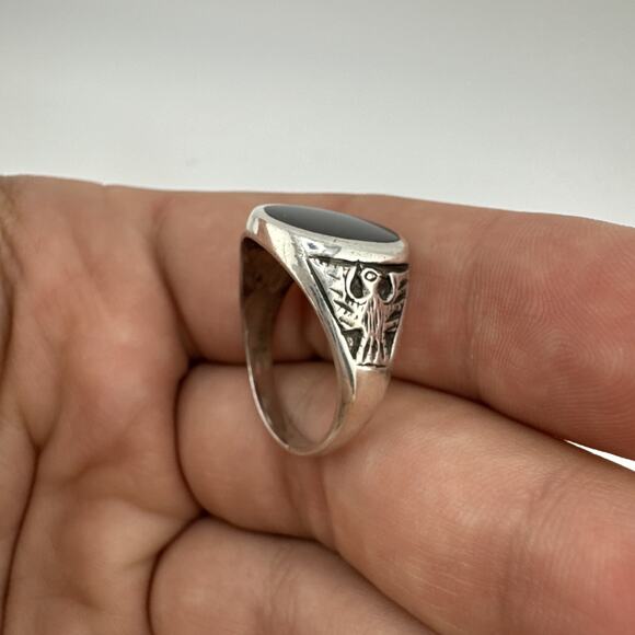 Sterling Silver 925 Black Onyx Ring With Eagle Size 9.5 - Picture 4 of 10